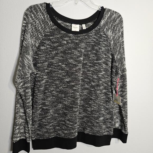 Rafaella Black White Tweed Casual Pullover Sweater New W Tags Raglan Sleeves M - Picture 1 of 10